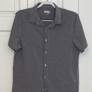 Barbell Apparel Motive Dress Shirt Short Sleeve Black Gingham Size Large Stretch
